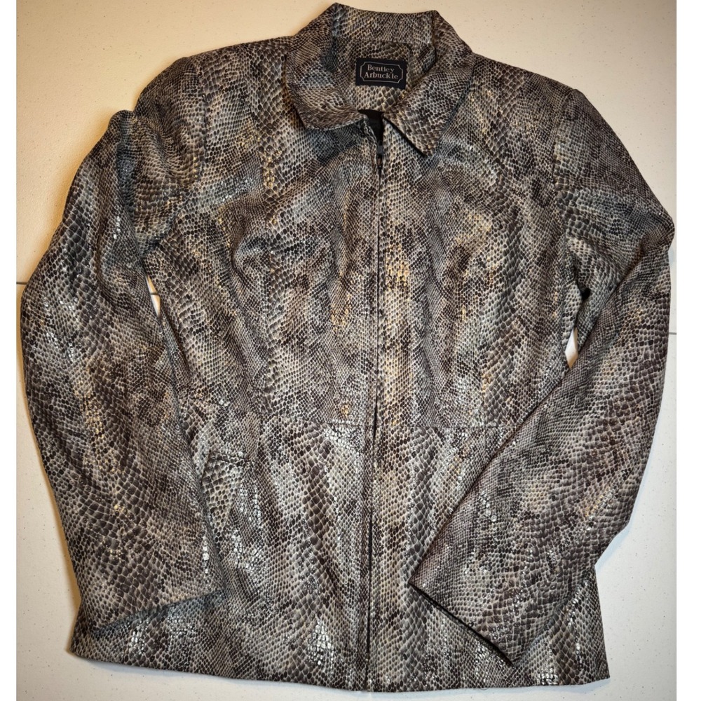 Bentley Arbuckle Womens Faux Snakeskin Print Zip Up Jacket‎ Career Blazer Syle